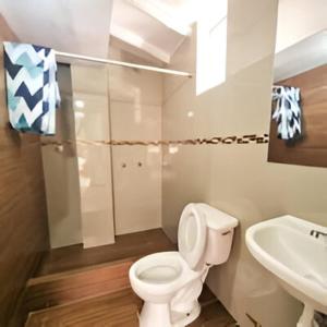 库斯科Apart Hotel El Puma的浴室配有白色卫生间和盥洗盆。