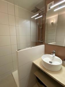 勒·雷约尔·卡纳德尔·苏尔L'Arbousier的白色的浴室设有水槽和镜子