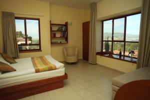 Gid‘ona吉尔博亚旅馆 - 本哈里姆的一间卧室设有床、两扇窗户和一把椅子