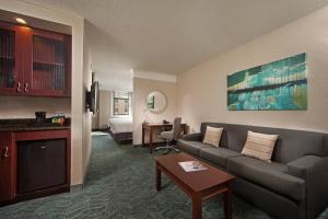 巴尔的摩巴尔的摩市区/内港斯普林希尔万豪套房酒店的客厅配有沙发和桌子