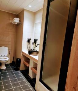 胡法利兹Hotel L'ermitage的一间带水槽和卫生间的浴室