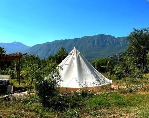 威尔帕扎Ljubicani Village Glamping的山地的白色帐篷