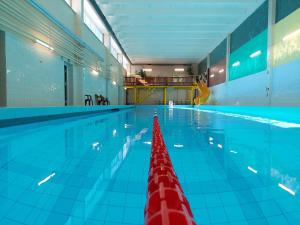 RietavasVšĮ Veiklus Rietavas apgyvendinimas的红色线的大型游泳池