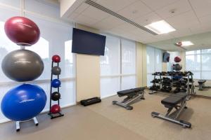 米拉玛SpringHill Suites by Marriott Fort Lauderdale Miramar的墙上设有大型运动球的健身房