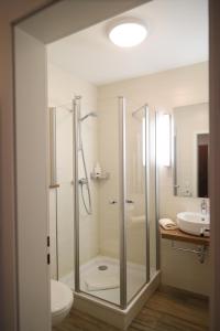 古梅尔斯巴赫斯特蒙酒店的带淋浴、卫生间和盥洗盆的浴室