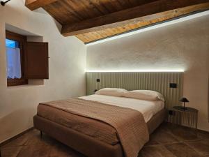 蒙特堡DESTASU' Apartments的一间卧室设有一张带木制天花板的大床