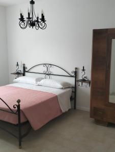 MoscufoAGRITURISMO TERRAPIA的一间卧室配有一张带粉色毯子的大床