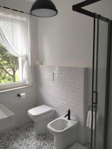 MoscufoAGRITURISMO TERRAPIA的白色的浴室设有卫生间和水槽。