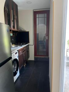 第比利斯Monika Apartment Tbilisi的厨房配有冰箱、洗衣机和烘干机