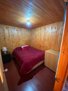 圣地亚哥Hospedaje Pudahuel的小木屋内一间卧室,配有一张床