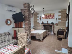 莱切省卡斯特罗Sofia的客厅设有一张床和一个壁炉