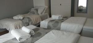 里耶卡Apartman Magnolija的一间设有三张床的客房,备有毛巾