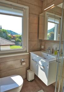 利姆斯Villa Vili的一间带水槽和卫生间的浴室以及窗户。