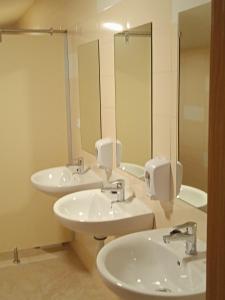 MaellaAlbergue de Maella的浴室设有2个水槽和2面镜子