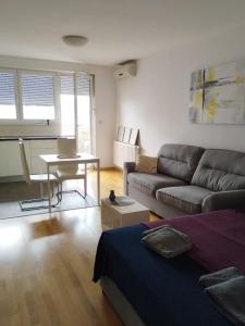 萨格勒布Apartment City的客厅配有沙发和桌子