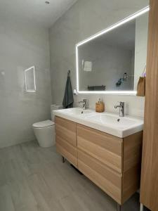 格拉德卡斯特利翁Centrally Located Spacious Private Apartment BuenaVista in Grao with Rooftop的一间带水槽、卫生间和镜子的浴室