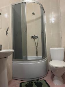 卡缅涅茨-波多利斯基Пані Анна的带淋浴、卫生间和盥洗盆的浴室