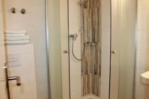 巴特埃尔斯特Hotel Carolaruh的浴室里设有玻璃门淋浴