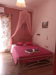 阿齐欧斯·贡多斯索菲亚玛格丽塔旅馆的一间卧室配有粉红色的床和粉红色的天篷