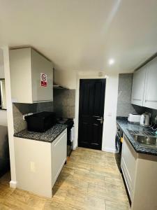 伦敦Exclusive Private One Bedroom Suite的一个带水槽和台面的小厨房