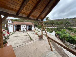 GenovésCasa Rural Los Barros的享有棕榈树庭院景致的度假屋