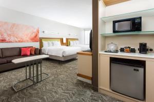 圣地亚哥圣地亚哥米申谷万豪春季山丘套房酒店的酒店客房配有床、沙发和电视。