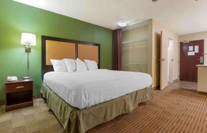绍姆堡芝加哥绍姆堡I-90美国长住公寓的一间卧室设有一张大床和绿色的墙壁
