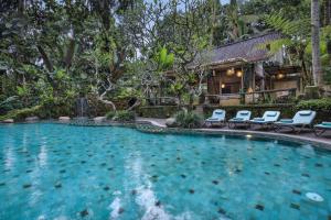 帕洋安Sacred Canyon Ubud by Pramana Villas的房屋前带椅子的游泳池