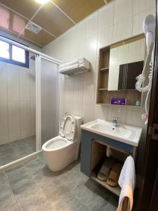 埔里亚士密民宿的浴室配有卫生间、盥洗盆和淋浴。