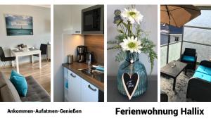 威廉港Ferienwohnung Hallix - Wilhelmshaven的厨房的图片和花瓶的拼贴画