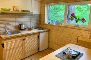 鲁恰内尼达Stanica Wodna PTTK Ukta的厨房配有水槽、桌子和窗户