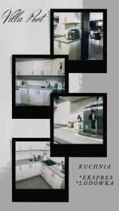 伊拉华维拉港民宿的一张带白色橱柜的厨房照片的拼贴