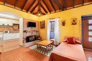 圣克鲁斯-德特内里费Casa Azul del Roque Negro的客厅设有一张床和一个壁炉