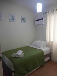 塔里萨伊2BR Casa Mia Sanremo Oasis Cebu的小卧室配有一张带绿毯的床