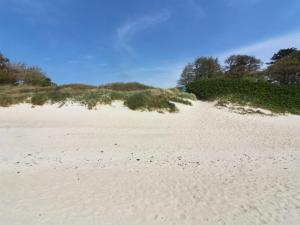 维斯特索马肯Holiday Home Nada - 200m from the sea in Bornholm by Interhome的一片白色的沙滩上,上面有草地和树木