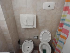 蒙得维的亚Hotel Ideal的一间带卫生间和毛巾的小浴室