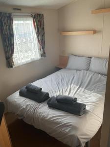 英戈尔德梅尔斯Fantasy Island, Sunnymede 8 Berth的卧室的床上配有两个枕头