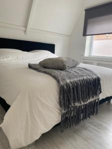 德拉赫滕Free Fly Loft Drachten的一间卧室配有一张带毯子的床和窗户