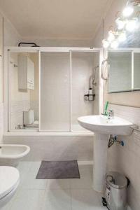 马拉加Ático Soho Carlos的白色的浴室设有水槽和卫生间。