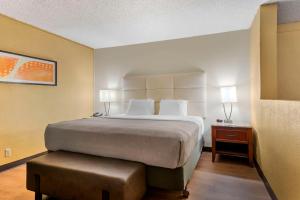 阿拉莫萨Quality Inn Alamosa的酒店客房,配有床和凳子