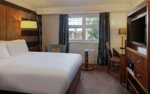 埃文河畔斯特拉特福英国埃文河畔斯特拉特福希尔顿逸林酒店的酒店客房,配有床和电视
