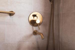 里奥帕尔CASA RURAL EL PADRONCILLO的浴室设有黄铜淋浴头
