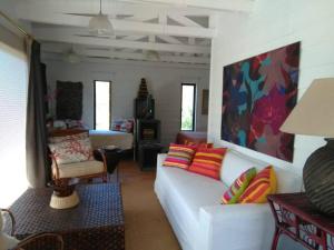 圣多明各Cabaña Loft Campo y Mar Rocas de Santo Domingo的客厅配有带色彩缤纷枕头的白色沙发
