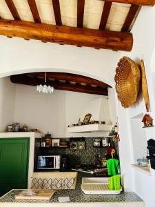 埃里切Cortile Padre Vincenzo的厨房配有炉灶和绿门。