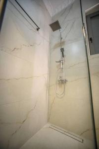 路特奇Etheras Luxury apartment的一间设有大理石墙淋浴的浴室