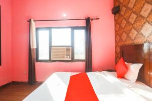 SohnaSuper Collection O 1064 Tipsyy Inn Suites 17的卧室设有红色的墙壁和一张带窗户的床
