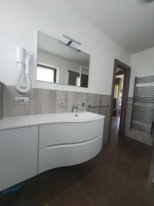 利维尼奥VERDELAGO Appartamenti e CASA CRY的浴室设有白色水槽和镜子