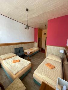 斯特日布罗乌布兰基酒店的一间客房配有两张床和一张沙发