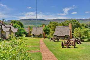 马加利斯堡African Hills Safari Lodge & Spa的停在大楼前的一群拖拉机