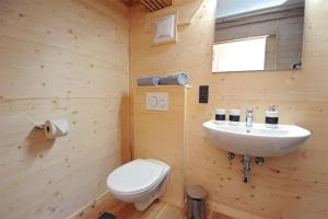 豪斯地区圣雅各布Ferienhof Holzmeister的浴室配有白色水槽和卫生间。